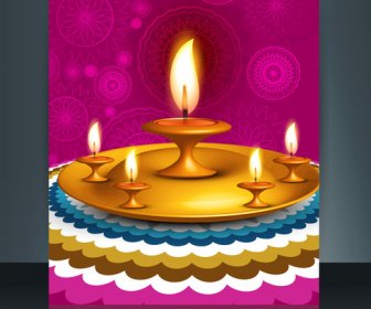 Vektor Template Kartu Brosur Perayaan Diwali Indah