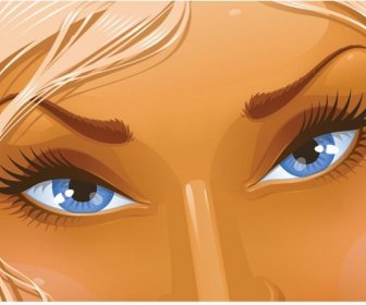 Vector Beautiful Girl Blue Eyes Closeup