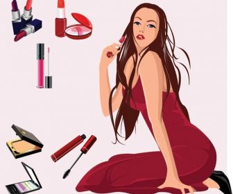 Vector Belle Robe Rouge Fille Rend Composent