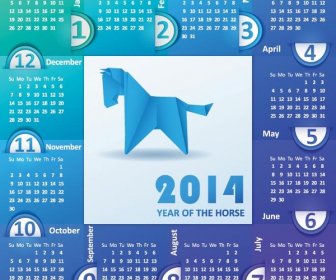 Anni Beautiful14 Blu Di Vettore Del Calendario Cavallo