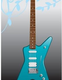 Gitar Listrik Biru Vektor Latar Belakang Abu-abu