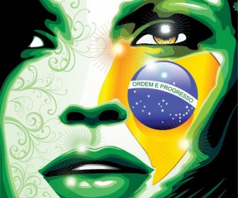 Vektor Cat Bendera Brasil Pada Wajah Gadis