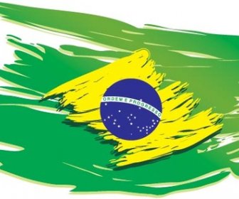 白い背景の様式化されたブラジルの国旗をベクトルします。