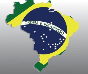 Mapa De Brasil Con Bandera Ondulado Sobre Fondo Abstracto Del Vector