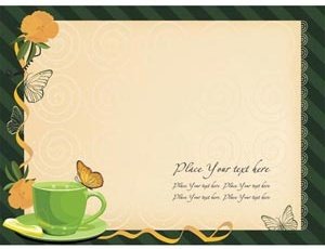 Vector Butterfly On Tea Invitation Floral Card