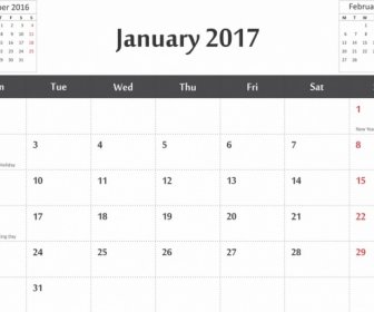 前と次の月の日付で Cdr と Pdf 形式ベクトル 2017 カレンダー