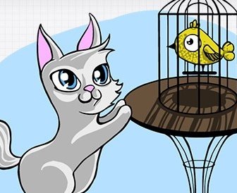 Vector Cat With Bird Cage
