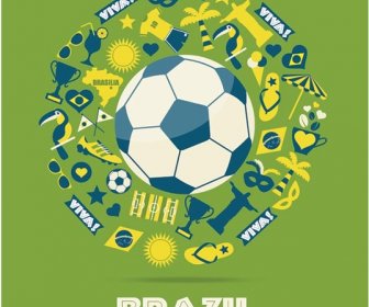 Futbol çevresinde Dairesel Brezilyalı Futbol Simgeler Vektör
