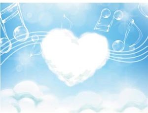 Vektör Sevimli Kalp Bulut Içinde Müzik Sembolü Satırları Afiş