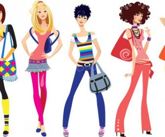 Vector Fashion Girls Design Elements Set