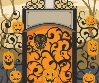 Vektor Seni Bunga Wintage Halloween Desain Poster Judul Halaman