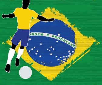Pemain Sepak Bola Vektor Dengan Bendera Brasil Di Latar Belakang Wallpaper