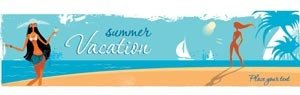 Vector Girls On Beach Advertising Summer Vacation Banner