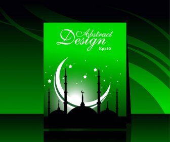 Vettore D'ardore Stelle Eid Ul Fitar E Ramadan Modello Della Cartolina D'auguri Verde Di Mubarak