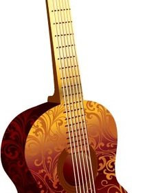 Gitar Vektor Emas Dengan Unsur-unsur Bunga Untuk Seni