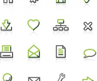 Vector Gray Green Glossy Flat Web Icon Set