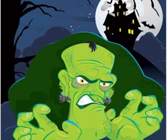 Plantilla De Halloween Vector Verde De Dibujos Animados Carácter