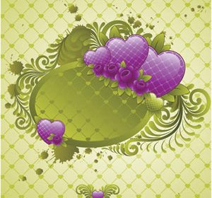 Vector Green Doted Pattern Frame With Purple Heart