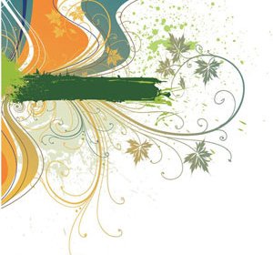 Vector Green Grunge Curved Strips On Floral Art Background