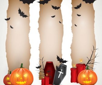 Vektor Halloween Kertas Memotong Vertikal Banner