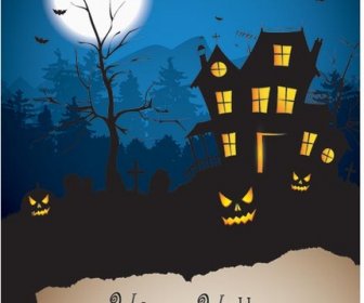 Vektor Template Poster Halloween Dengan Kertas Kosong Grunge