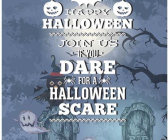 Vektor Bahagia Halloween Vintage Poster Template