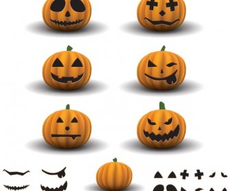 Vector Altamente Detallada Calabazas De Halloween De Miedo