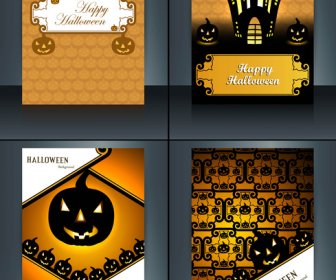 Vector Illustration Happy Halloween Four Brochure Collection Design
