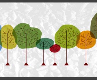Vector Illustration Of Colorful Hand Drawn Trees