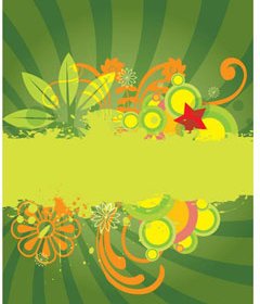 光沢のある花の花と緑のファンキーなグランジ背景のベクトル イラスト