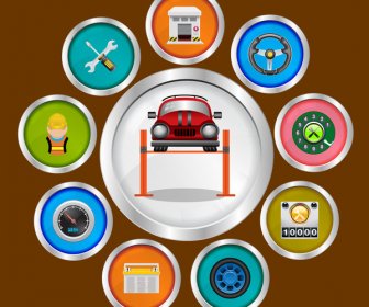 Vector Illustration With Set Of Car Icons In Flat Design