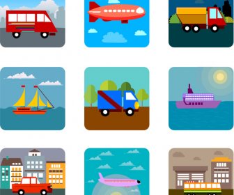 Vektor-Illustration Mit Transport-Icons Im Flat Design