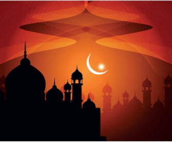向量伊斯蘭背景橙色抽象賀卡設計