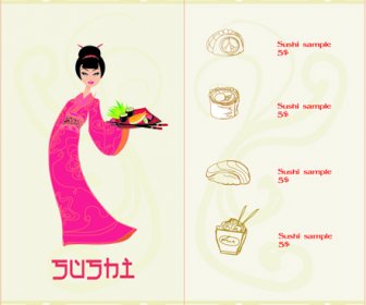 Japonya Sushi Menü Şablonlar Vektör