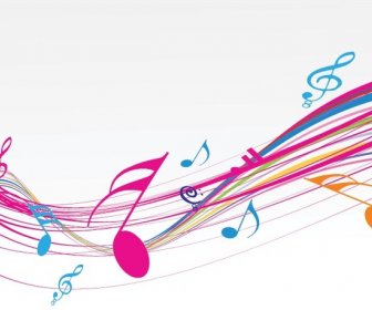Vector Musical Background With Colorful Notes And Waves