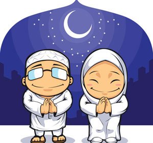矢量穆斯林剪贴画在开斋节上祈祷