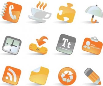 Vector Orange Glossy Business Icon Set