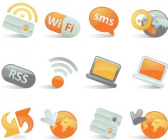 Vector Orange Glossy Business Web Icon Set
