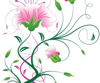 Vector Pink Floral Art Flower With Bee