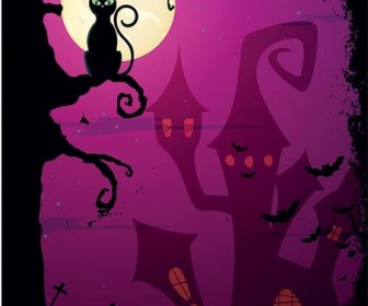 Vector Pink Happy Halloween Scary Poster Design