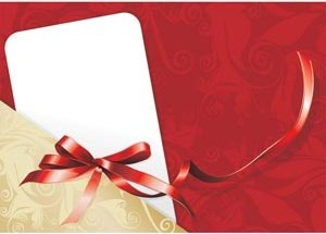 Vector Red Pattern Background On White Card With Curved With Ribbon
