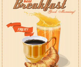 رسوم تصميم ملصق الإفطار الرجعية المتجهات