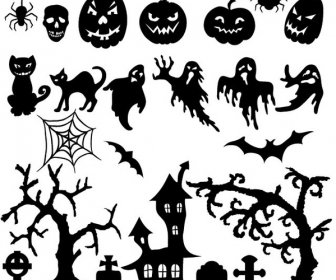 Vector Conjunto De Halloween Silueta Elementos