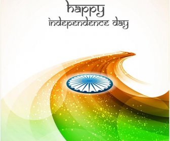 ヒンディー語のタイポグラフィ インド独立記念日の背景と光沢のあるインドの旗をベクトルします。