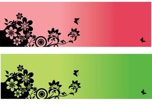 Vector Silhouette Butterfly On Floral Art Flower Banner