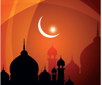 ベクトル シルエット モスク オレンジ Eid カード テンプレート デザイン