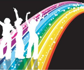 Vector Silhouettes Of People Dancing On A Abstract Background