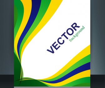 Vektor Bergaya Gelombang Brosur Template Untuk Brasil Bendera Konsep Desain Yang Indah