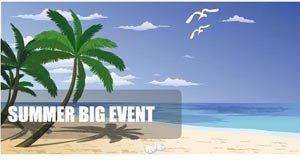 Wektor Lato Wielkie Wydarzenie Kokosowe Drzewo Plaża Transparent