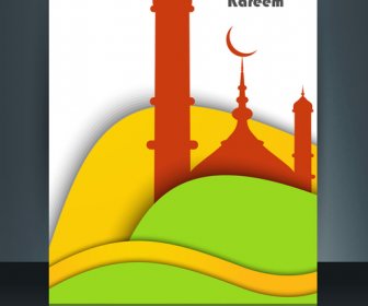 Folleto De Mezquita De Plantilla De Vectores Con Ilustración De Colorido Ola Ramadan Kareem